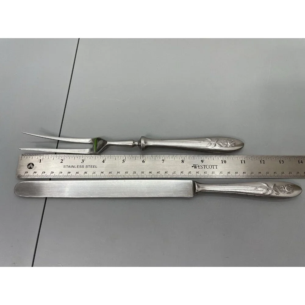 Vintage Cathedral Meat Carving Set Fork Knife Stainless Steel Rose Germany